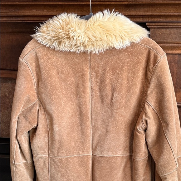 Wilsons Leather tan suede leather faux fur trim midi length Penny Lane jacket L - Picture 12 of 13